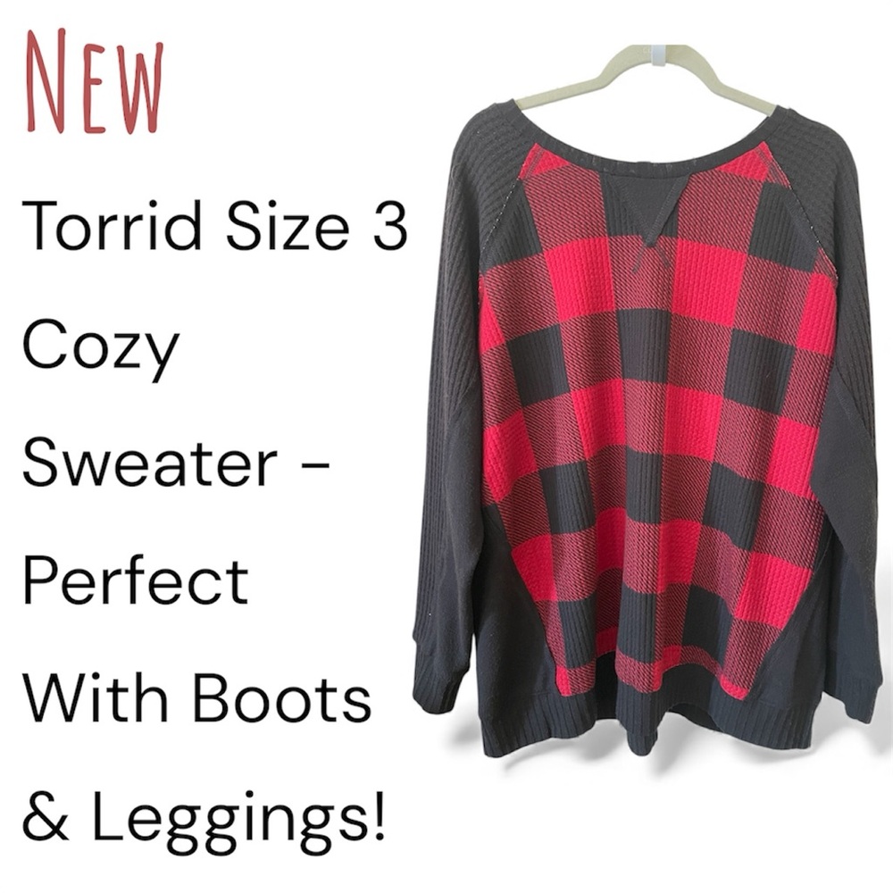 Torrid Red and Black Plaid Sweater